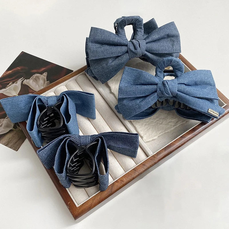 Denim bow  Hair Clip