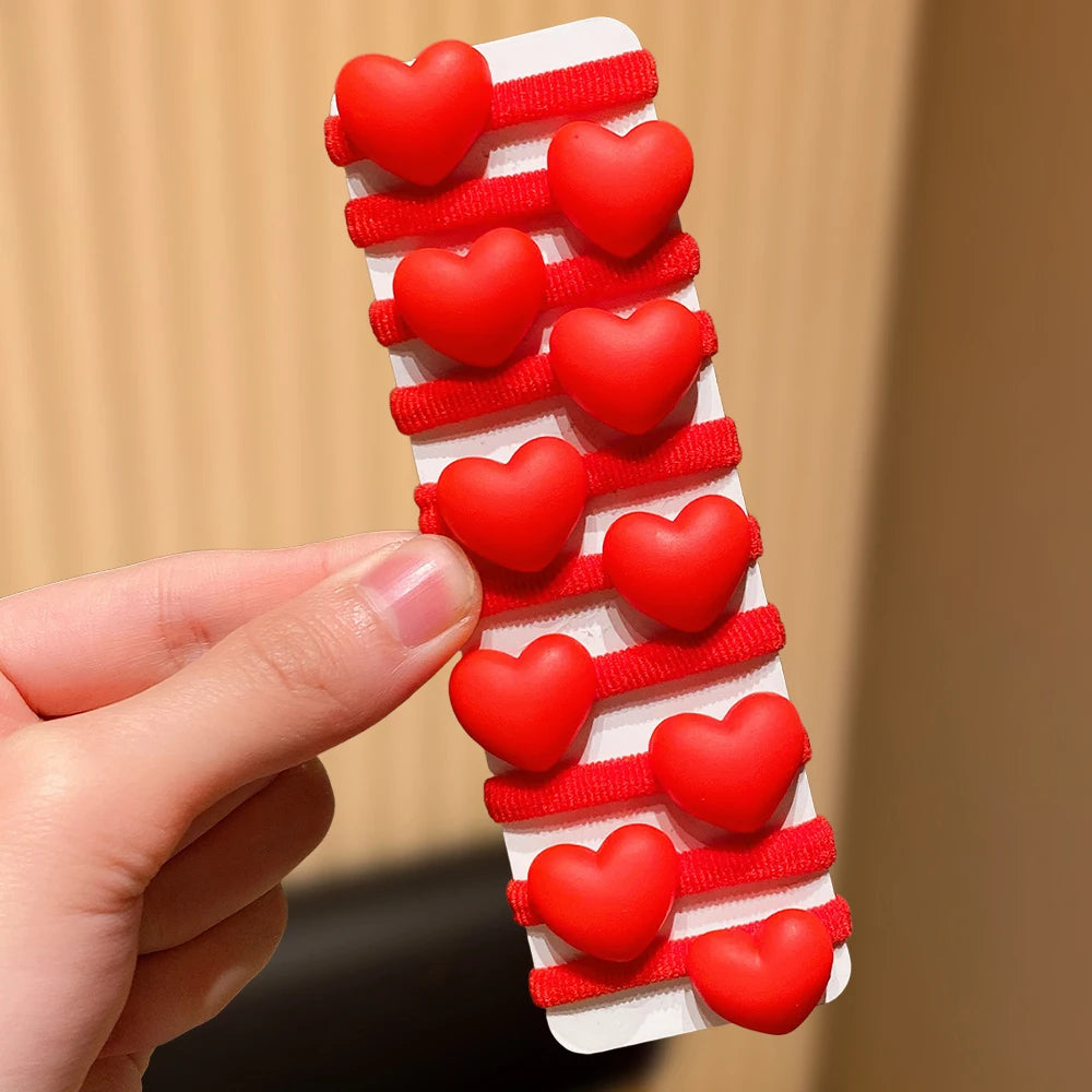 10pcs Red Heart Hair Ties Cute And Sweet Suitable Gift for Girls Enhances Styling Sweetness Ideal for Daily And Festive Occasion