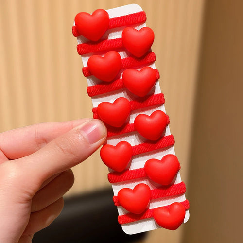 10pcs Red Heart Hair Ties Cute And Sweet Suitable Gift for Girls Enhances Styling Sweetness Ideal for Daily And Festive Occasion
