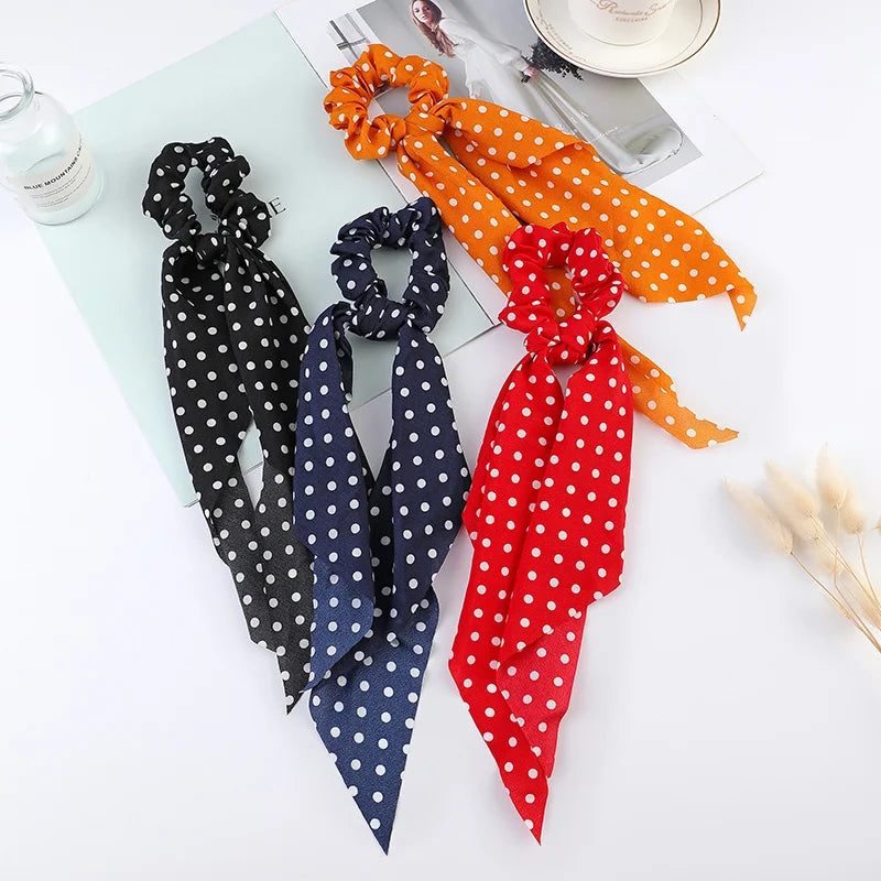Fashion Dots Scrunchies Long Hair Rope Korean Hair Ties for Women Ponytail Scarf Sweet Elastic Hair Band Hair Accessories
