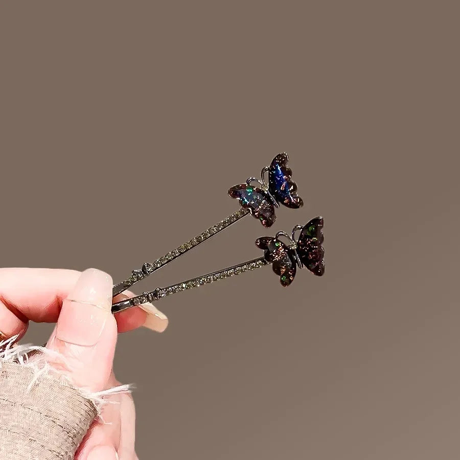 2Pcs/set Super Fairy Rhinestone Butterfly Hairpins Cute and Sweet Women's Bangs Side Clip Korean Style Hair Clip Headdress