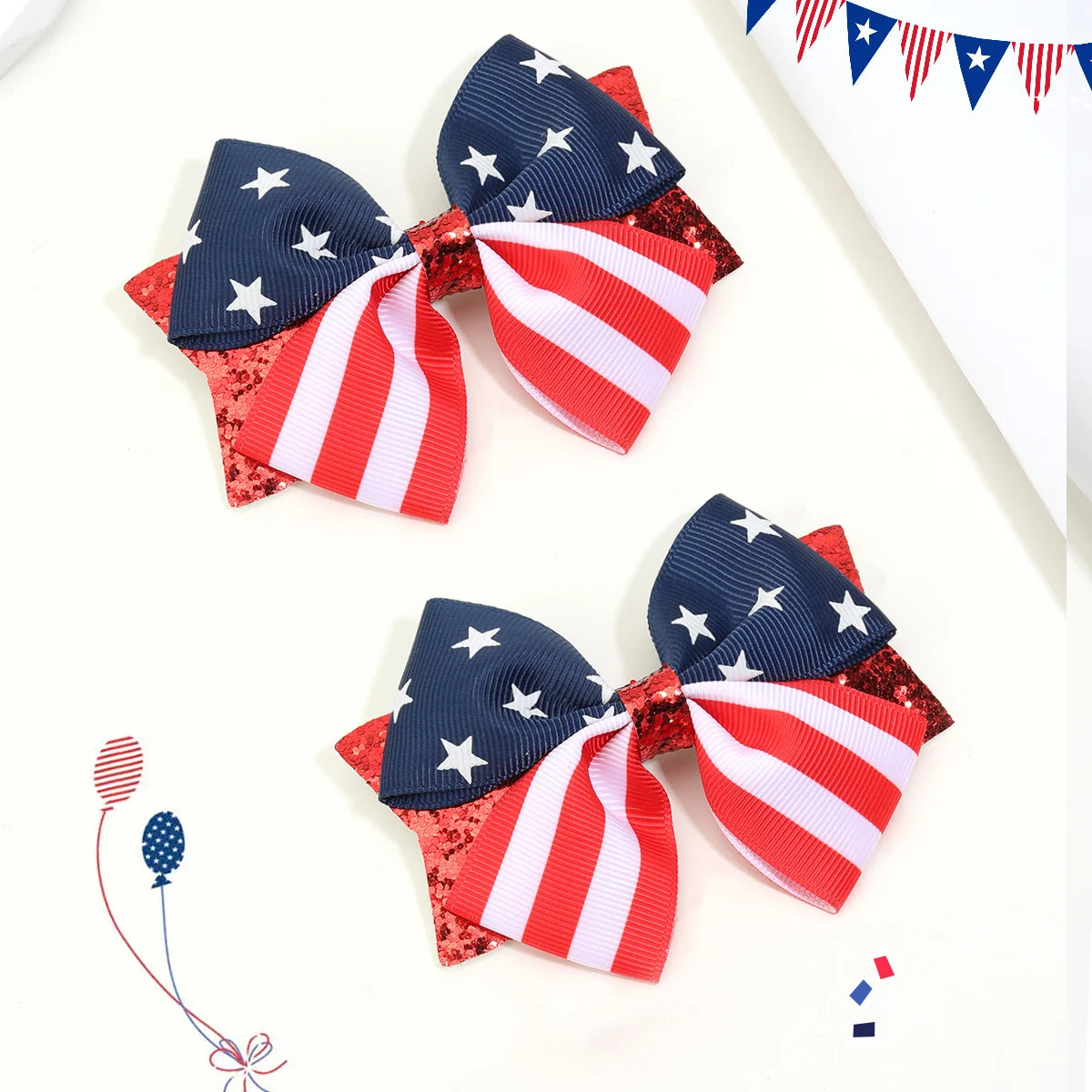 2Pcs USA Flag Bow Hair Clip Ribbon Patriotic American Flag Design Red White Blue Bow Barrettes For 4th Of July Party Accessories trip to America Florida New York holiday
