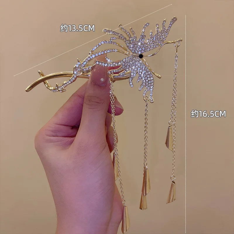 Fashion Shiny Crystal Butterfly Tassel Hair Claws for Women Luxury Delicate Shark Clip Hair Styling Clip Hair Accessories holiday special occasion elegant  perfect for a cruise ship black tie night