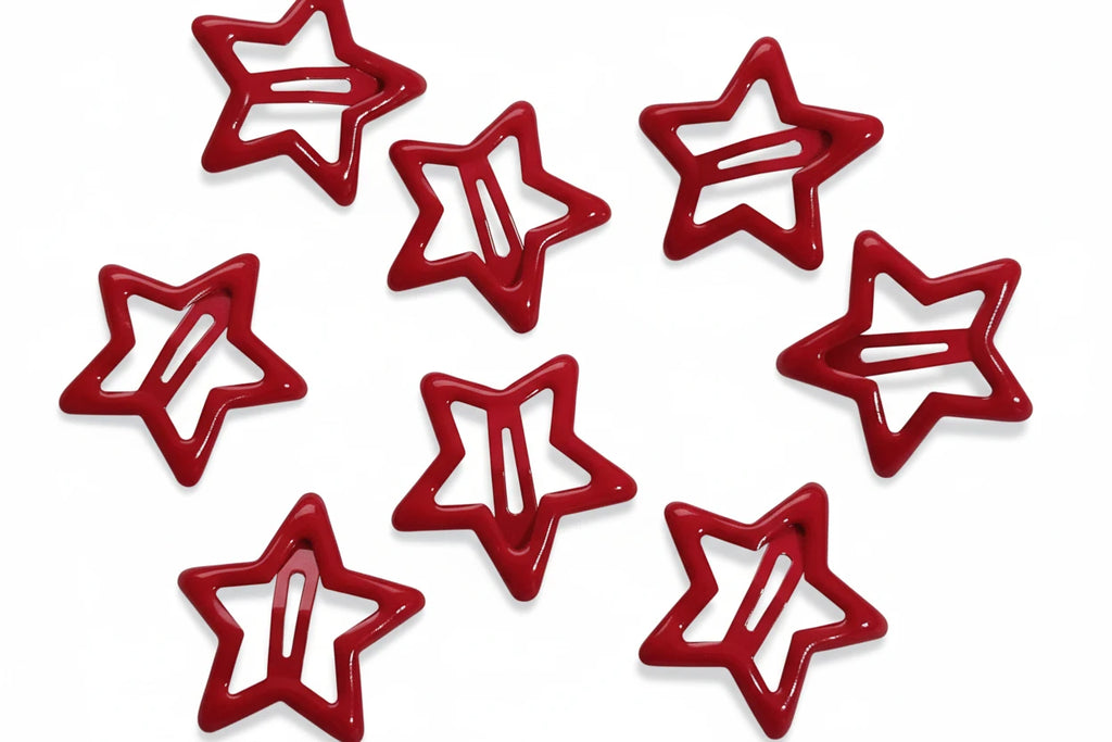 5pcs Red Star Metal Snap Lucky Clip Hair Clips Girls Hairpins Barrettes Hair Jewelry Hairpin Headwear Party