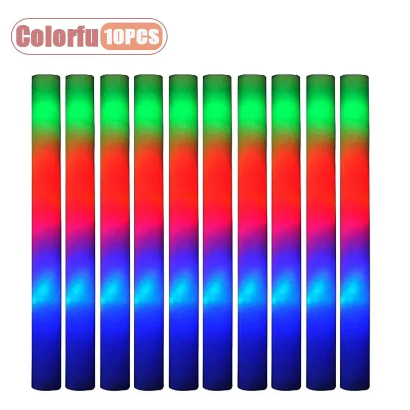 10PCS Sponge Glow Stick Light Up Neon Fluorescent LED Flashing Bar for Event Support and Cheer Night Party Light Stick