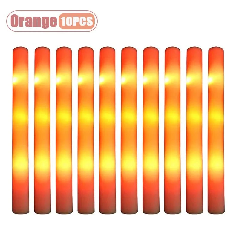 10PCS Sponge Glow Stick Light Up Neon Fluorescent LED Flashing Bar for Event Support and Cheer Night Party Light Stick