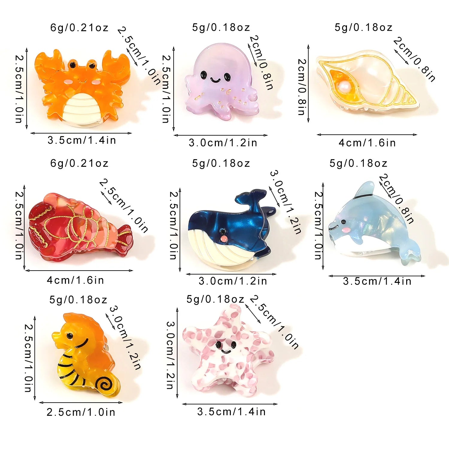 Fashion Cartoon Marine Small Animal Hairpins Cute Small Delicate Acetate Pan Hairpins Horsetail Half-tied Shark Clips Hair Claw octopus whale crab starfish seahorse shell lobster dolphin holidays beach party