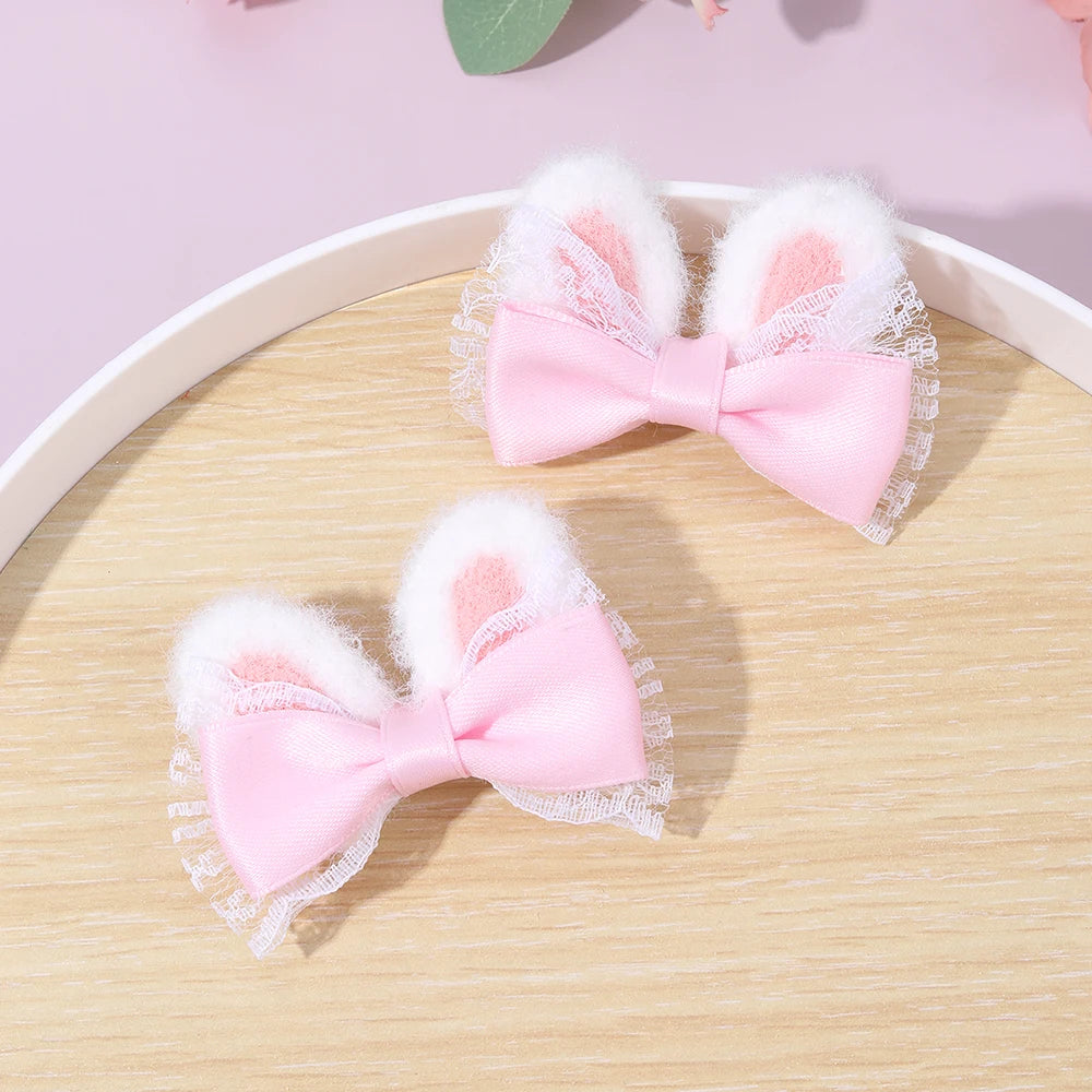 2Pcs Cute Rabbit Ear Bow Hair Clips For Girls Sweet Plush Ear Barrette Children Daily Party Cosplay Headwear Hair Accessories bunny Easter wear spring summer pink blue yellow beautiful  dress up