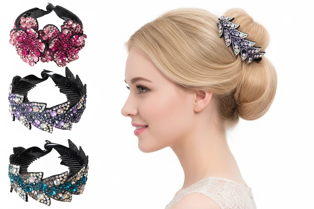Rhinestone Hair Claw  bun for Women Flower
