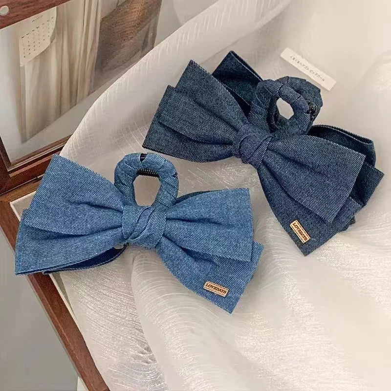 Denim bow  Hair Clip