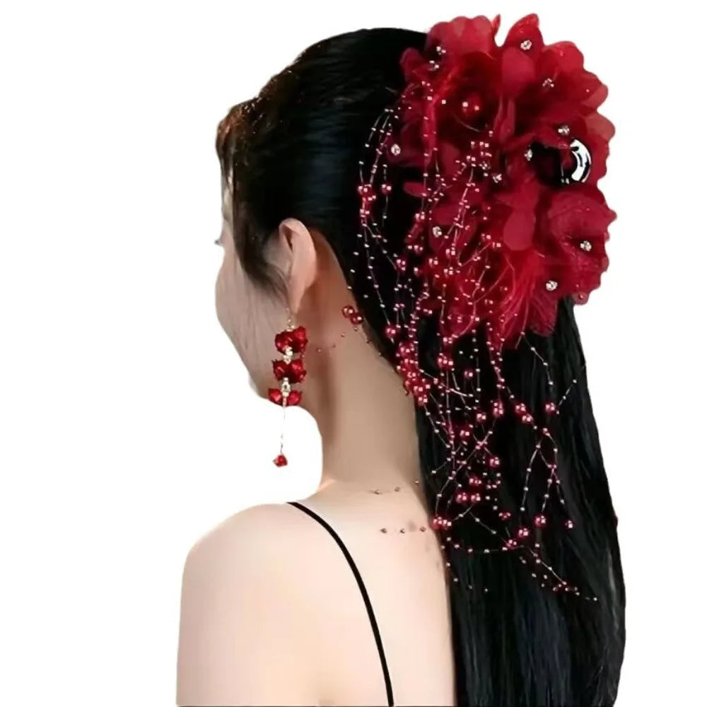 Bridal Wedding Party Hair Styling Pins Barrettes for Women Silk Flower Pearl Hair Clips Bride Headpiece Bridesmaid Flower Brooch