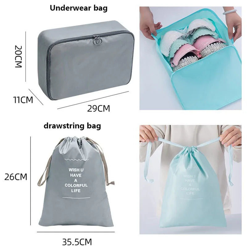 7/8/9/10 Pcs Set Travel Organizer Storage Bags Suitcase Packing Cubes Set Cases Portable Luggage Clothes Shoe Tidy Pouch Folding
