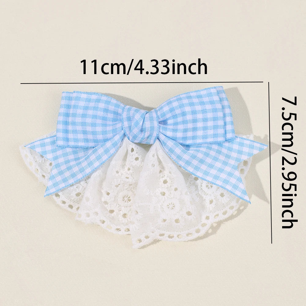 2Pcs New Korean Red Plaid Bow Hair Clips For Girls Cute White Lace Flower Hairpins Sweet Daily Trendy Headwear Hair Accessories
