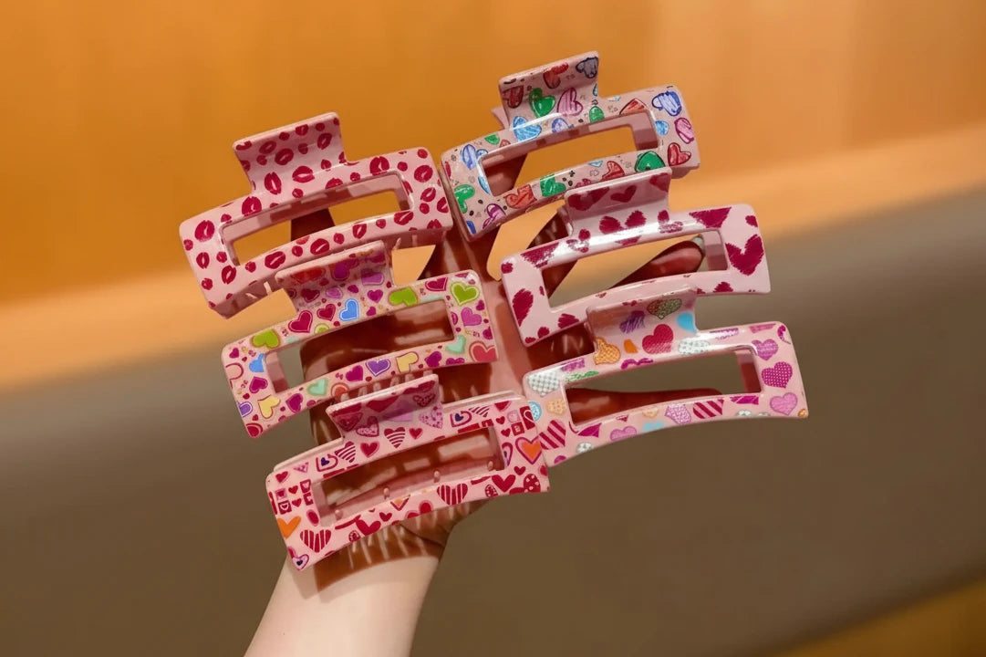 6 x Pink Square Hair Claw Clips