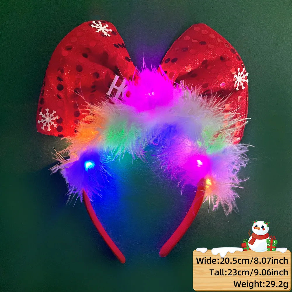 Christmas Candy Cane Headband LED Festive Party Hair Hoop Costume Headwear Glitter Tinsel Hairband Novelty Holiday Photo Prop