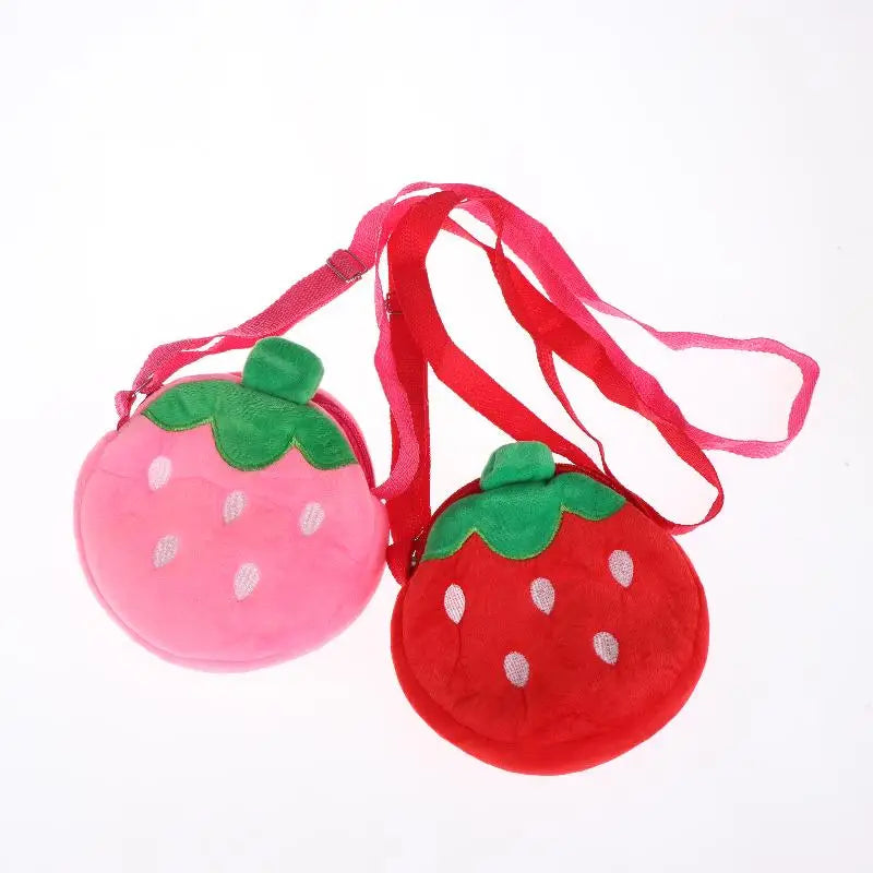 Adorable Cartoon Strawberry Plush Purse Crossbody Bag for Kids, Adults