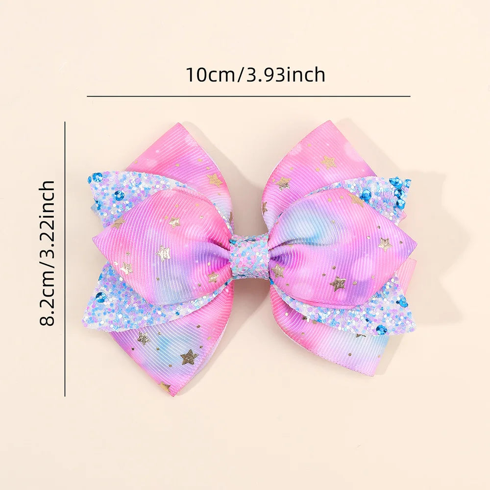 2Pcs Rainbow Star Hair Clips Sweet Glitter Sequin Hairpins New Ribbon Barrette For Girls Children Headwear Hair Accessories Gift party girls