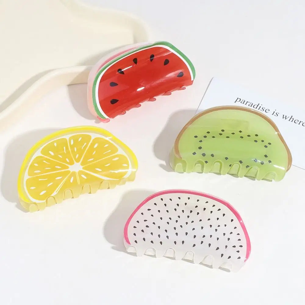 Lemon Srawberry Hair Crab Clip Kiwifruit Ponytail Holder lemon fruit  Watermelon Hair Clips Women Shark Clip Fruits Hair Claws ideal for holidays and summer or a cruise