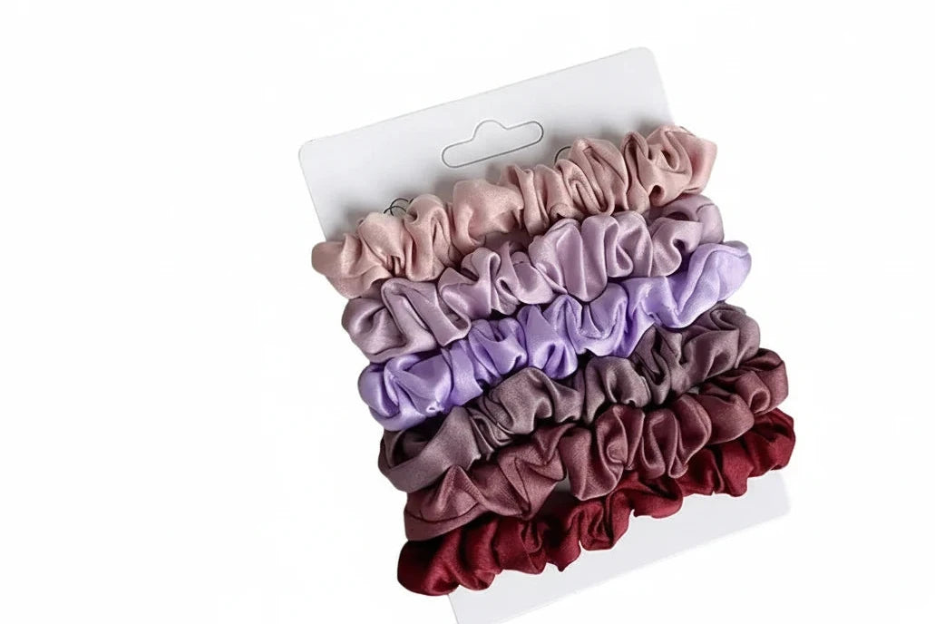 6pcs/lot Pure Silk Small Scrunchie Hair Bow Ties Ropes Bands Simple Satin Headwear Elastic Ponytail Holders For Women Girls bobbles