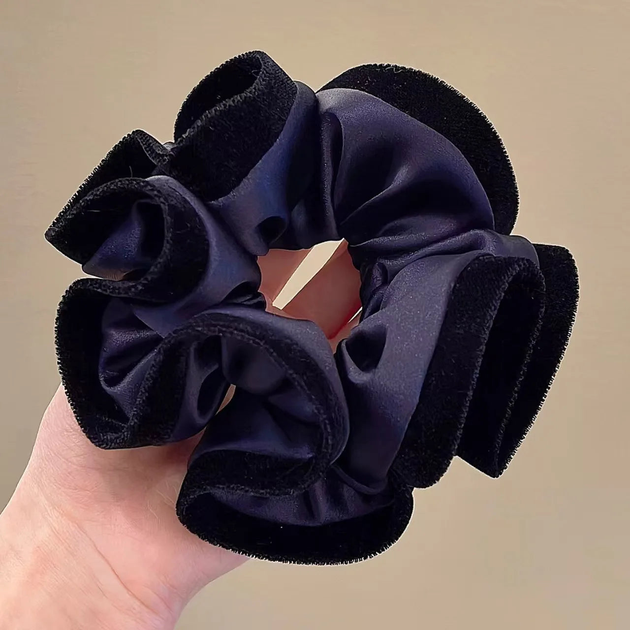 ruffle style velvet-edged satin scrunchie