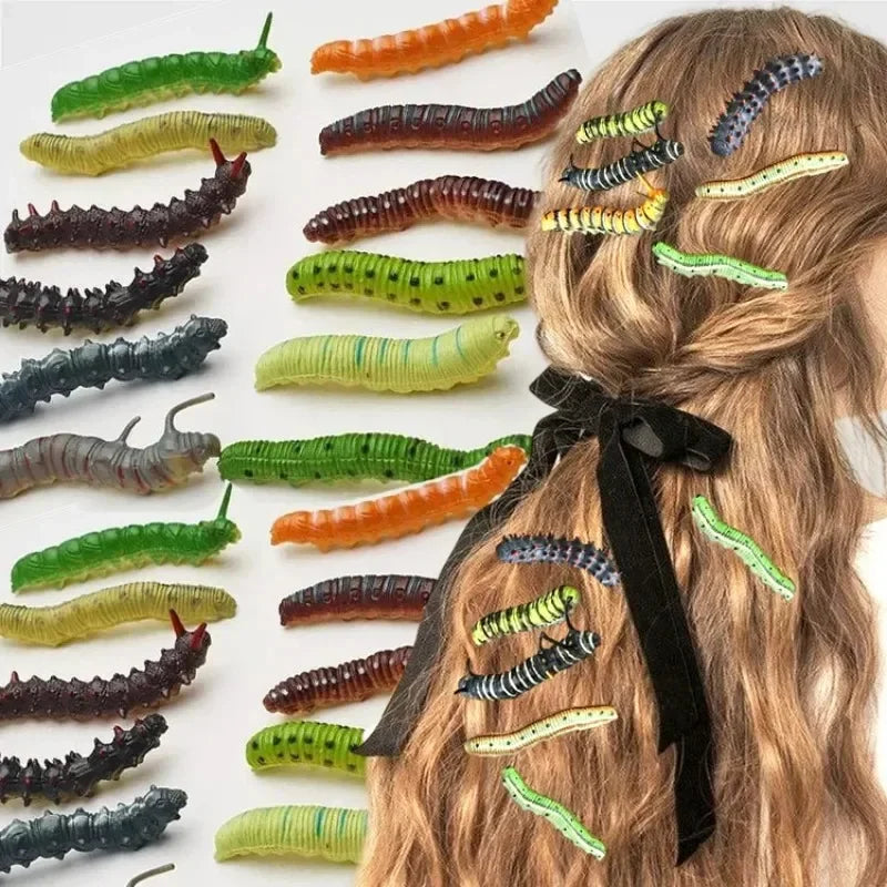 1/10pcs 3D Caterpillar Hair Clips Novelty Insect Hairpins Halloween Prank Toys Creepy Crawlers Headwears Cosplay Adults Party