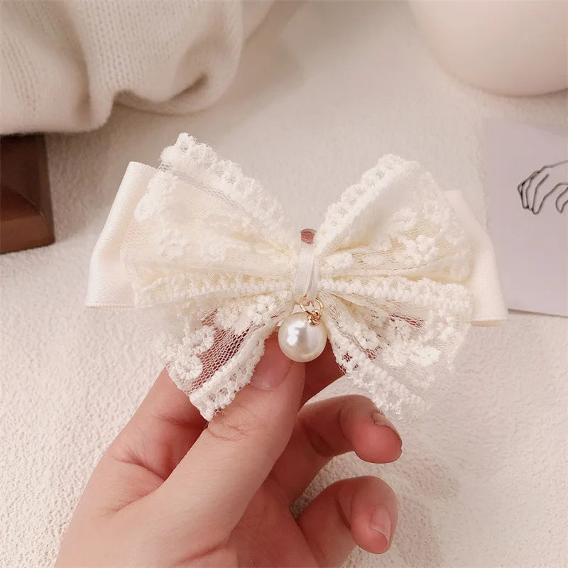 2/4pcs lace bow hair clip, pearl bow, bangs clip, side hair clip, hair accessory, hairpin pretty girls ladies