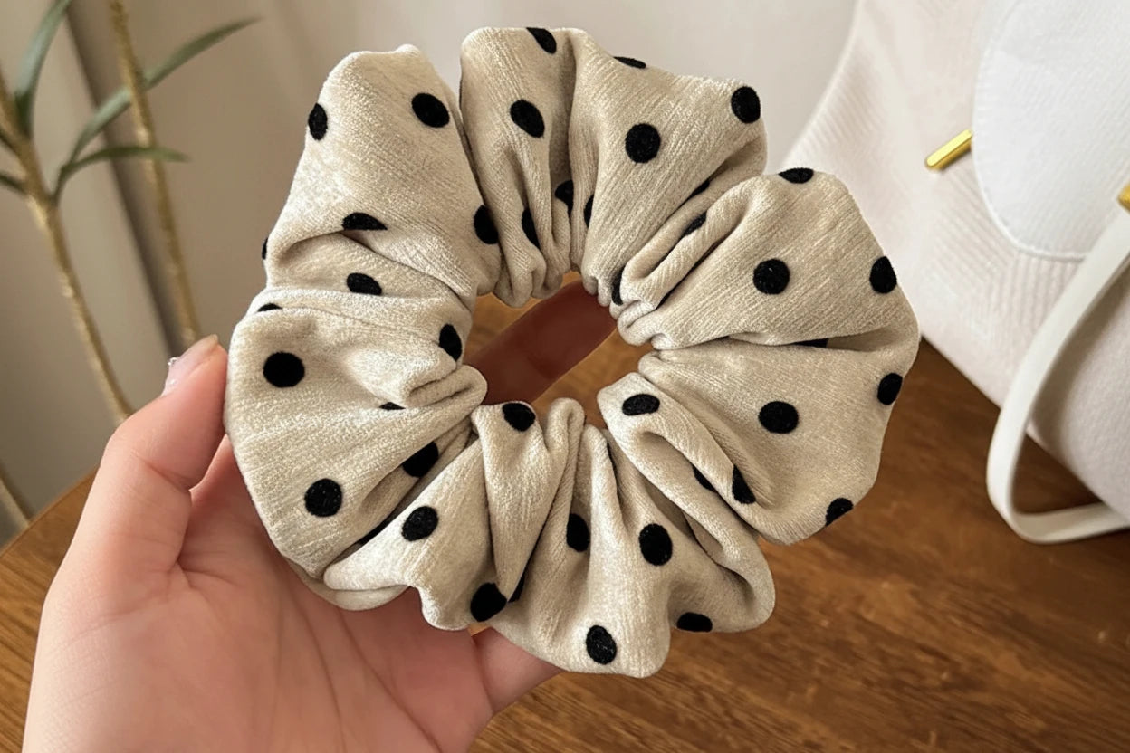spotty flocked polka dot large band large scrunchie