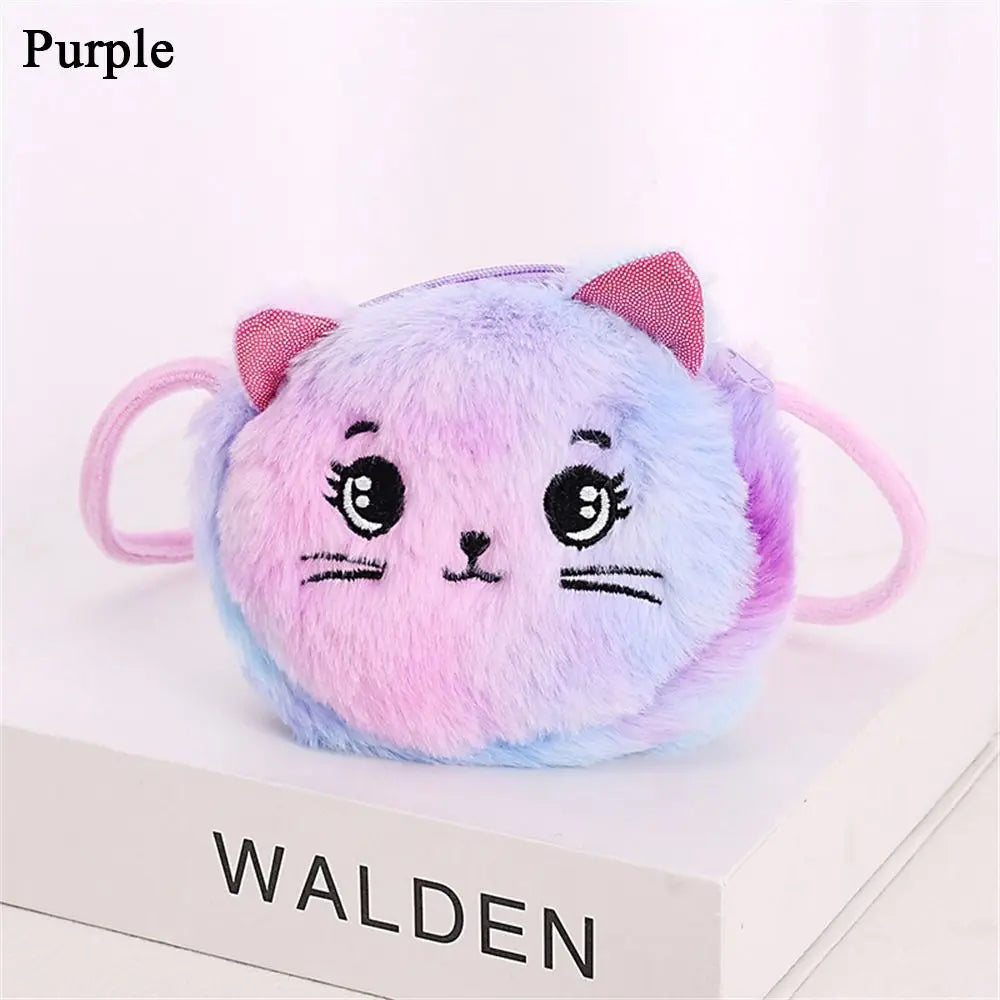 Rainbow Colour Cat Messenger Shoulder Bag Purse for Kids Mini Lovely Pockets Plush Stuffed Dolls Soft Handbags Gift for Girls little cute holiday bag