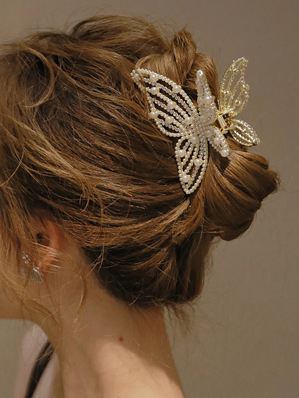 Butterfly Artificial Pearl Crystal Hair Claw clip