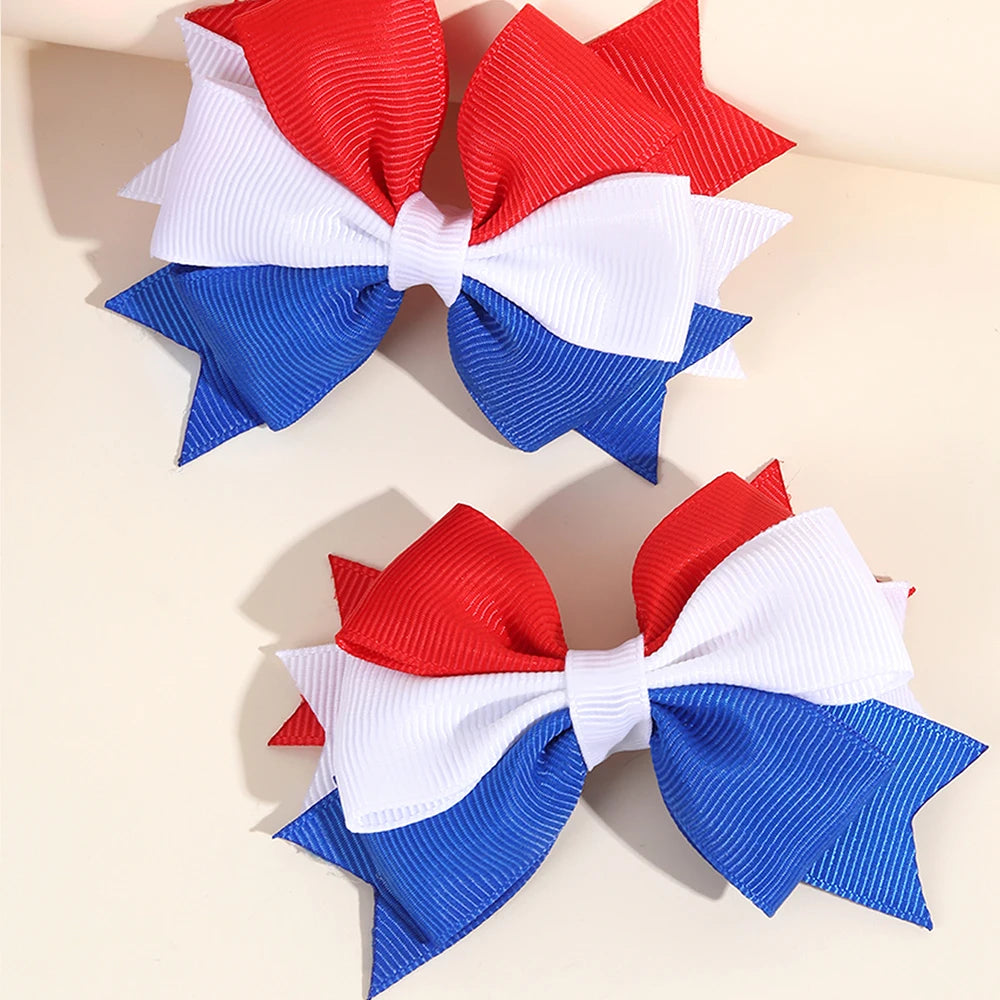 2Pcs USA Flag Bow Hair Clip Ribbon Patriotic American Flag Design Red White Blue Bow Barrettes For 4th Of July Party Accessories trip to America Florida New York holiday