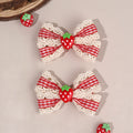 2Pcs Retro Strawberry Bow Hair Clips For Girls Sweet Lace-trim Plaid Hairpins Children Daily Korean Headwear Hair Accessories party holiday pretty hair