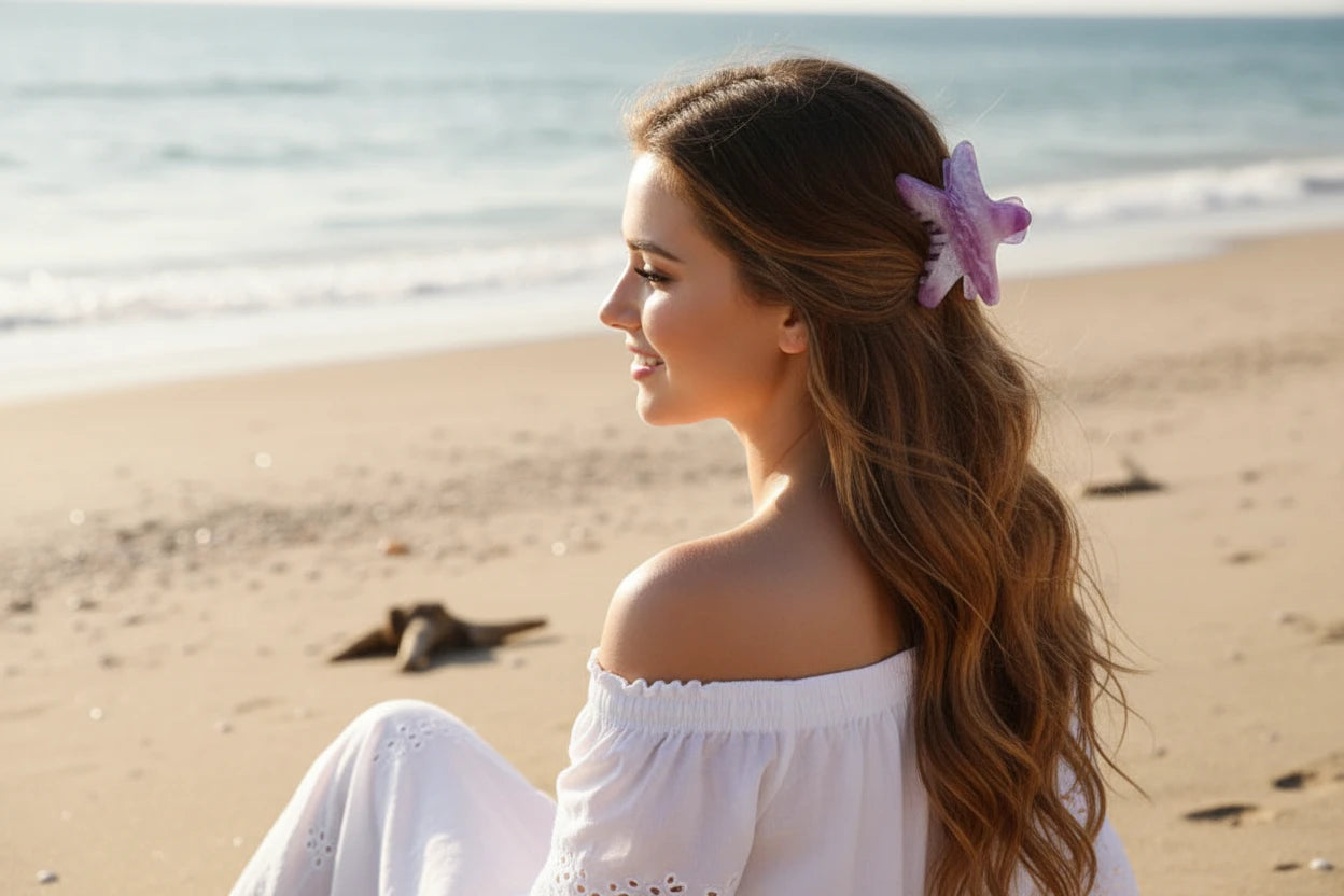 Summer Beach Vacation Style Starfish Hair Clip Shark Clip Colorful Starry Sky Back-of-Head Hair Accessory Pentagon Star Hair Clip holidays girls ladies cruise