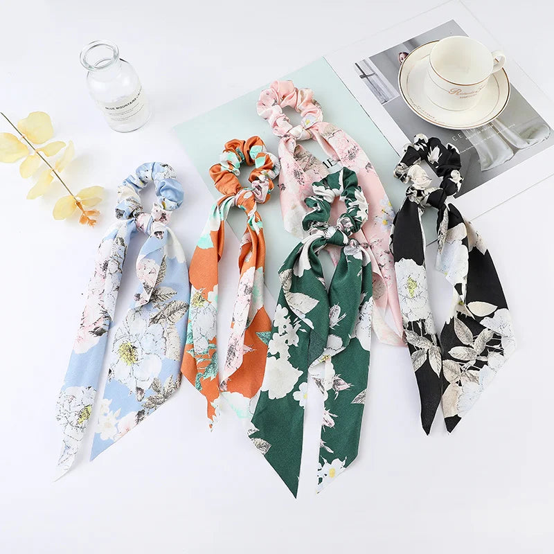 Fashion Dots Scrunchies Long Hair Rope Korean Hair Ties for Women Ponytail Scarf Sweet Elastic Hair Band Hair Accessories