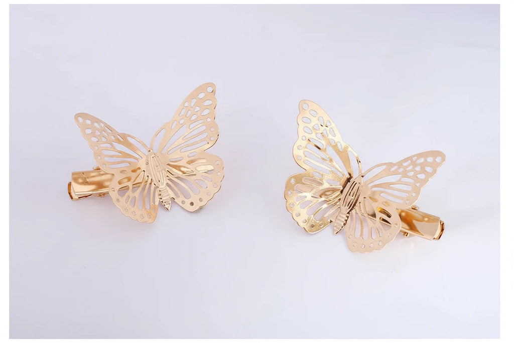 Shiny Butterfly Hair Clips Metal Golden Butterfly Hairpin Bridal Headpiece Bobby Pins Headdress Jewelry Styling Accessories Tool