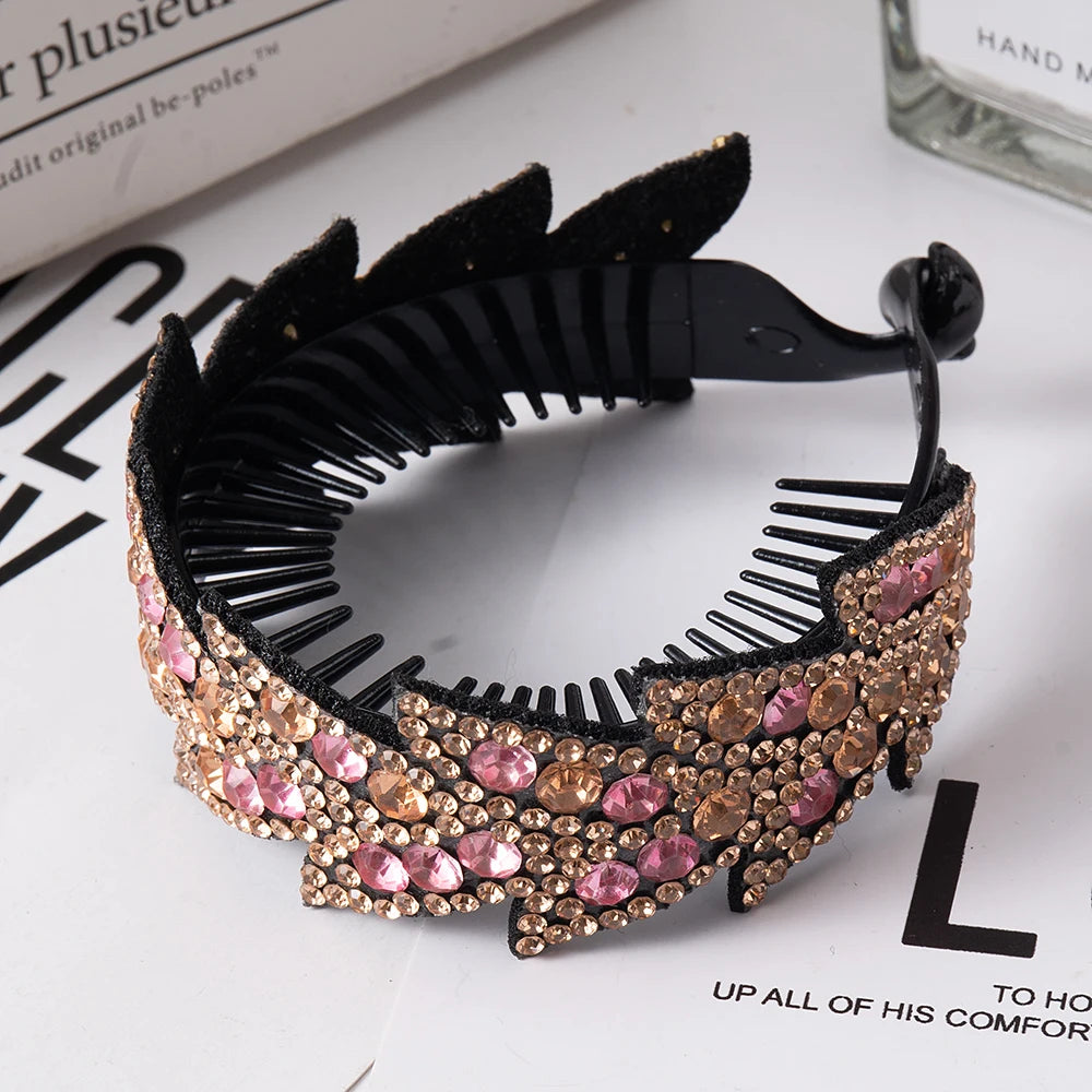 Rhinestone Hair Claw  bun for Women Flower