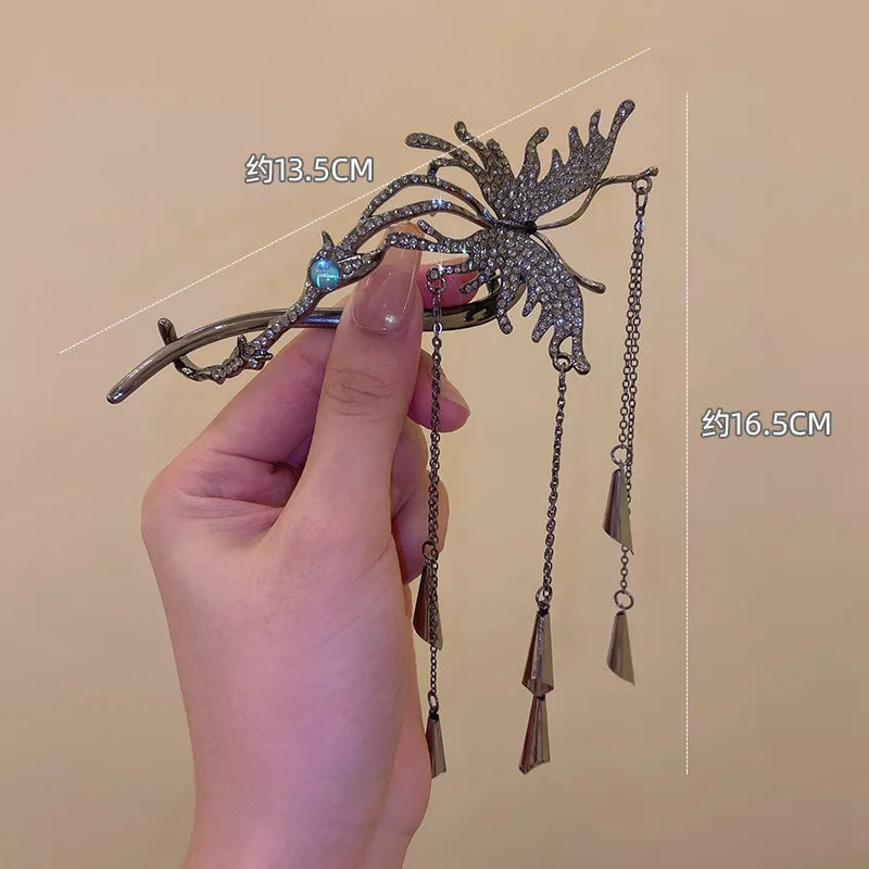 Fashion Shiny Crystal Butterfly Tassel Hair Claws for Women Luxury Delicate Shark Clip Hair Styling Clip Hair Accessories holiday special occasion elegant  perfect for a cruise ship black tie night