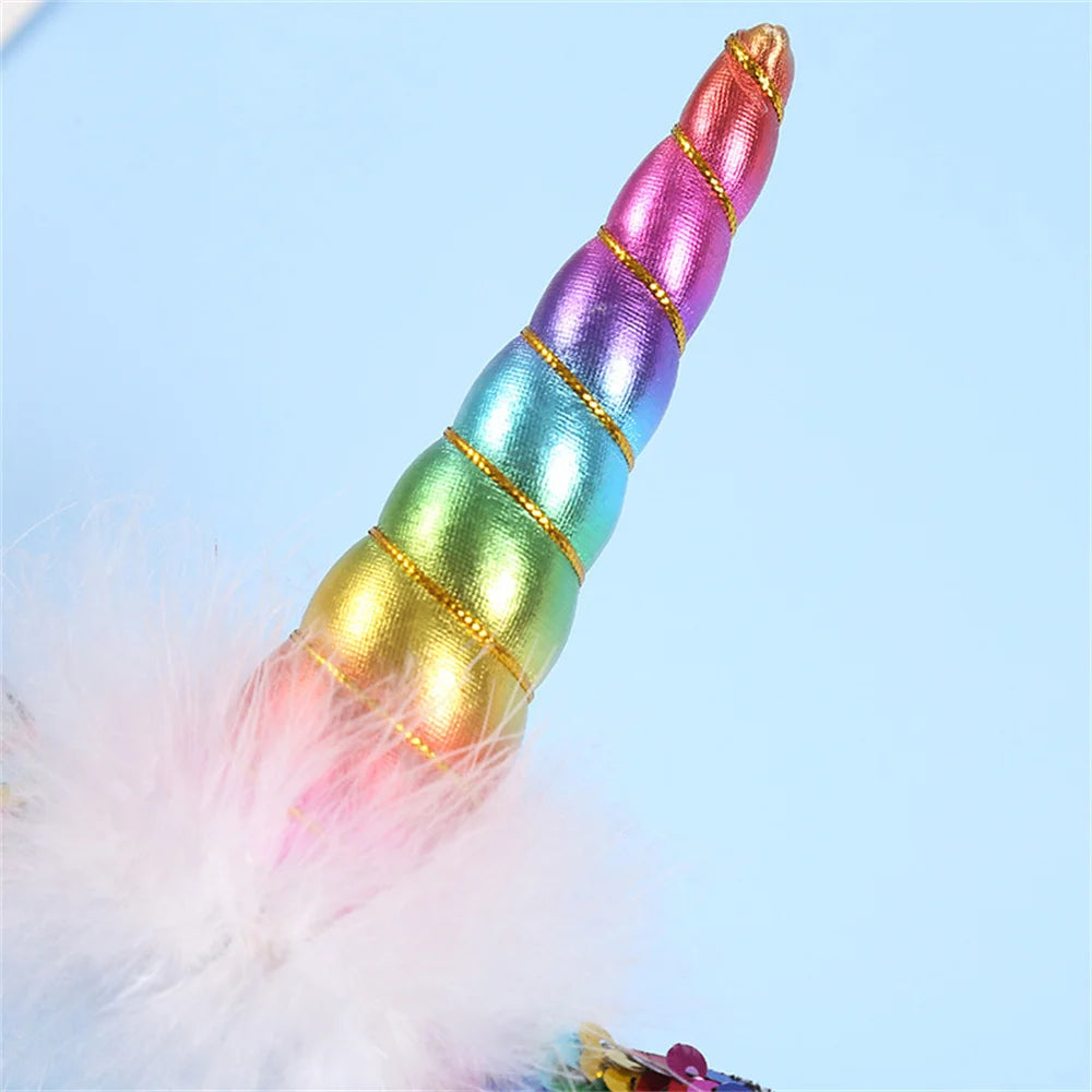 Led Light Unicorn Headband Kids Girl Birthday Cartoon Headwear Hair Accessories Rainbow Unicorn Theme Party Decoration Suppliese