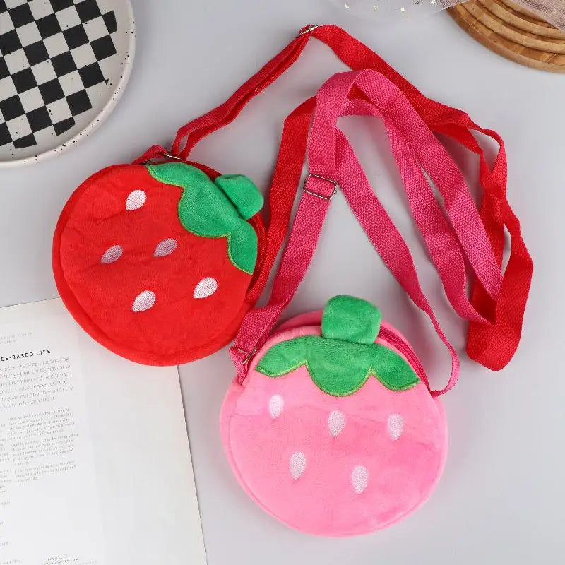 Adorable Cartoon Strawberry Plush Purse Crossbody Bag for Kids, Adults