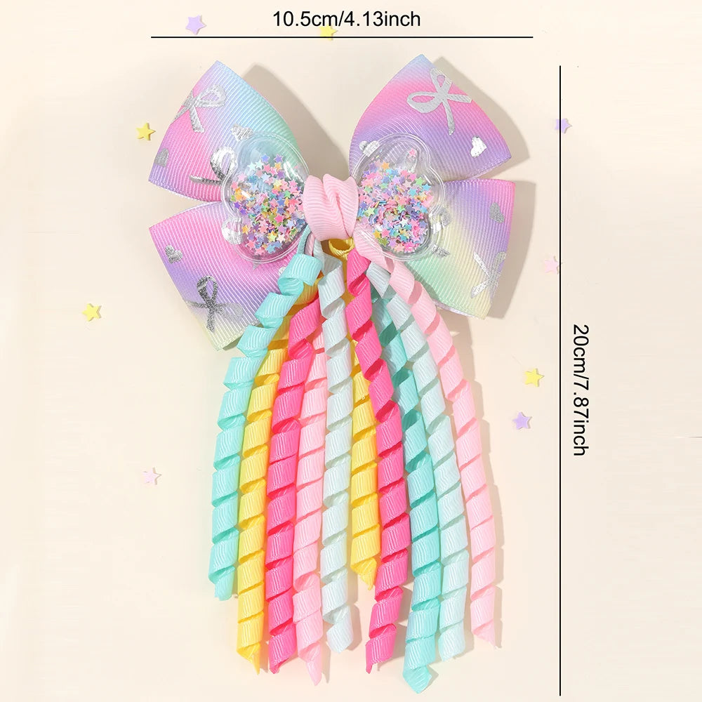 2Pcs Girls Mermaid Bow Hair Clips Cute Cartoon Mermaid Pearls Hairpins Octopus Curled Grosgrain Ribbon Barrette Hair Accessories