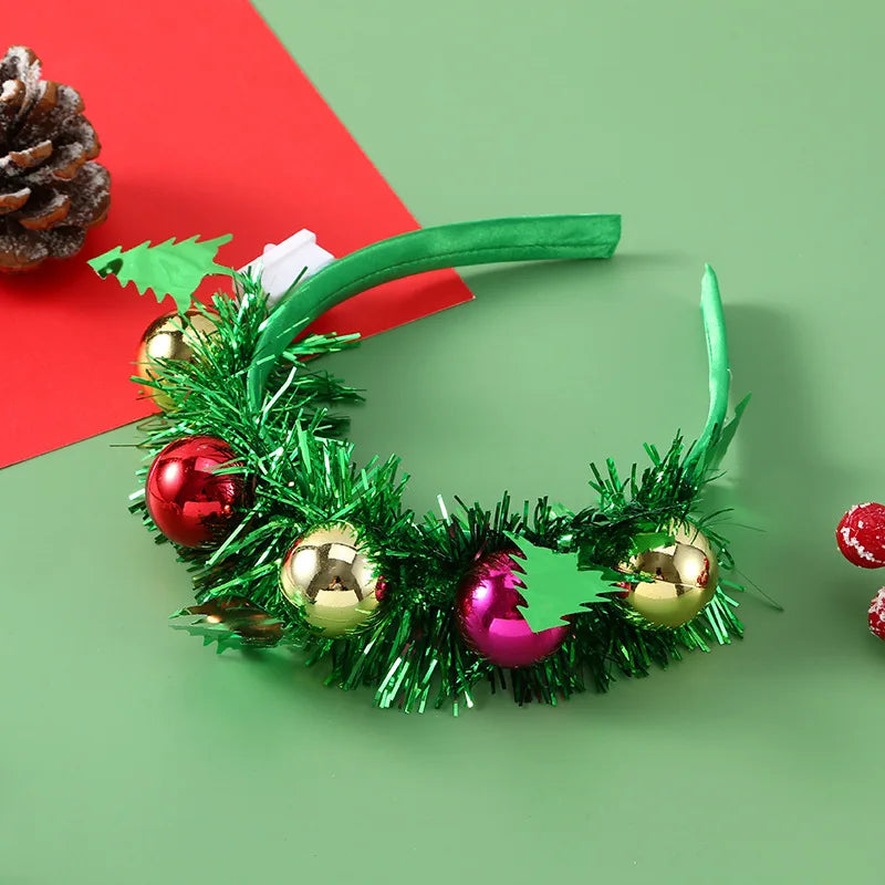 Christmas Candy Cane Headband LED Festive Party Hair Hoop Costume Headwear Glitter Tinsel Hairband Novelty Holiday Photo Prop