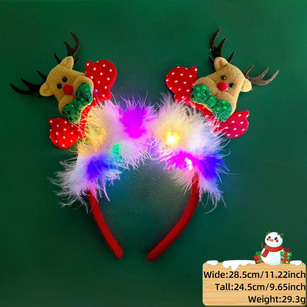Christmas Candy Cane Headband LED Festive Party Hair Hoop Costume Headwear Glitter Tinsel Hairband Novelty Holiday Photo Prop