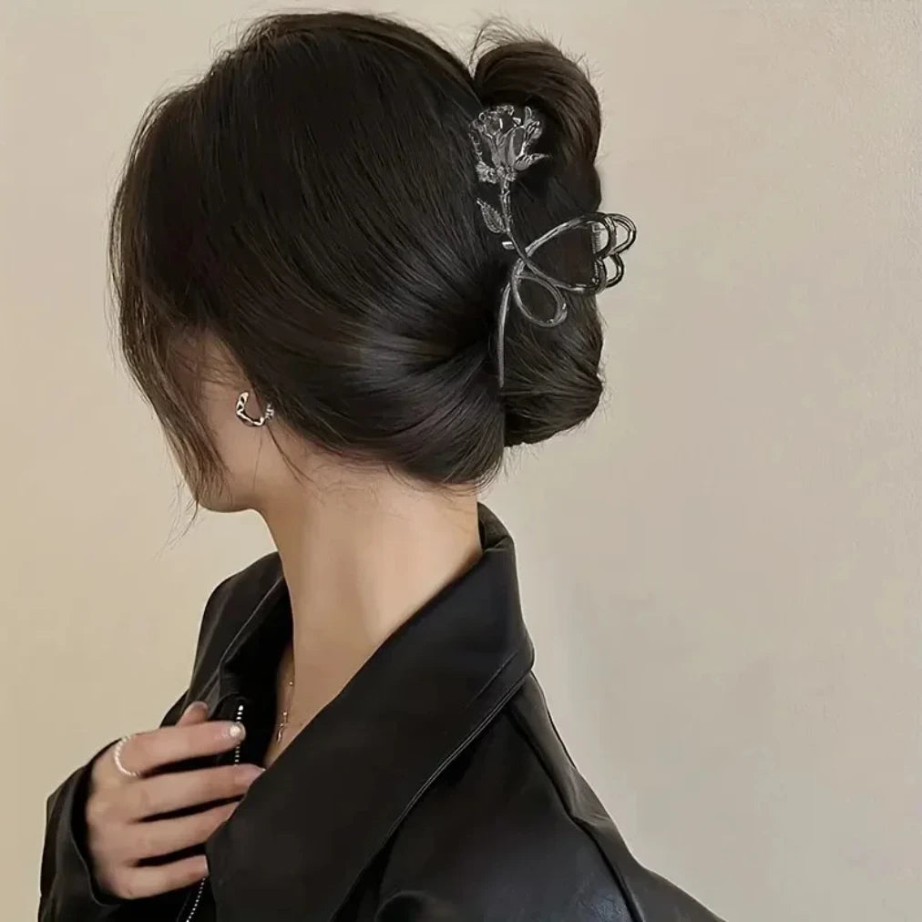 Stylish Vintage Metal Rose Hair Claw Clips - Perfect for Ponytails and Headbands - Durable and Comfortable  Goth Women's strong well made metal not cheap plastic , gothic , vampire