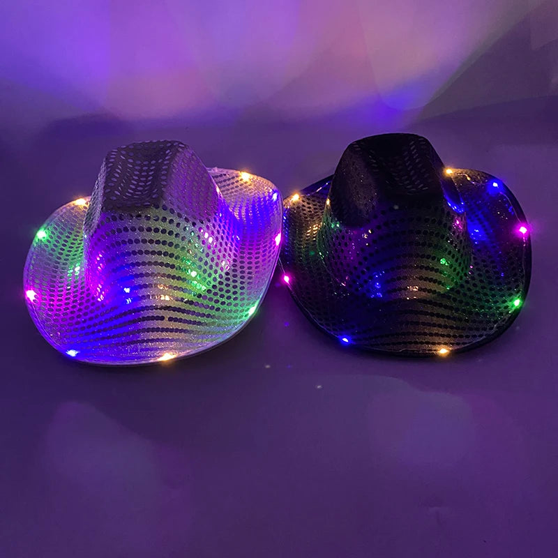 LED Glowing Cowgirl boy Hat Neon Luminous Bride Hat For Holiday Light Up Supplies Fluorescent Party Props Bachelorette Party Hat