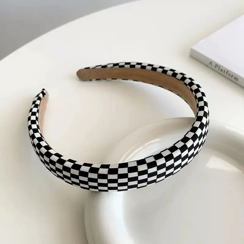 2 Pcs Black White Checkerboard Patterned Hairbands For Women & Girls headbands