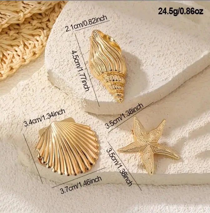 New Fashionable Europe and America Golden Starfish Shell Duckbill Hair Clip for Women Elastic Girl Hair Accessories Headwear cruise holiday beach party