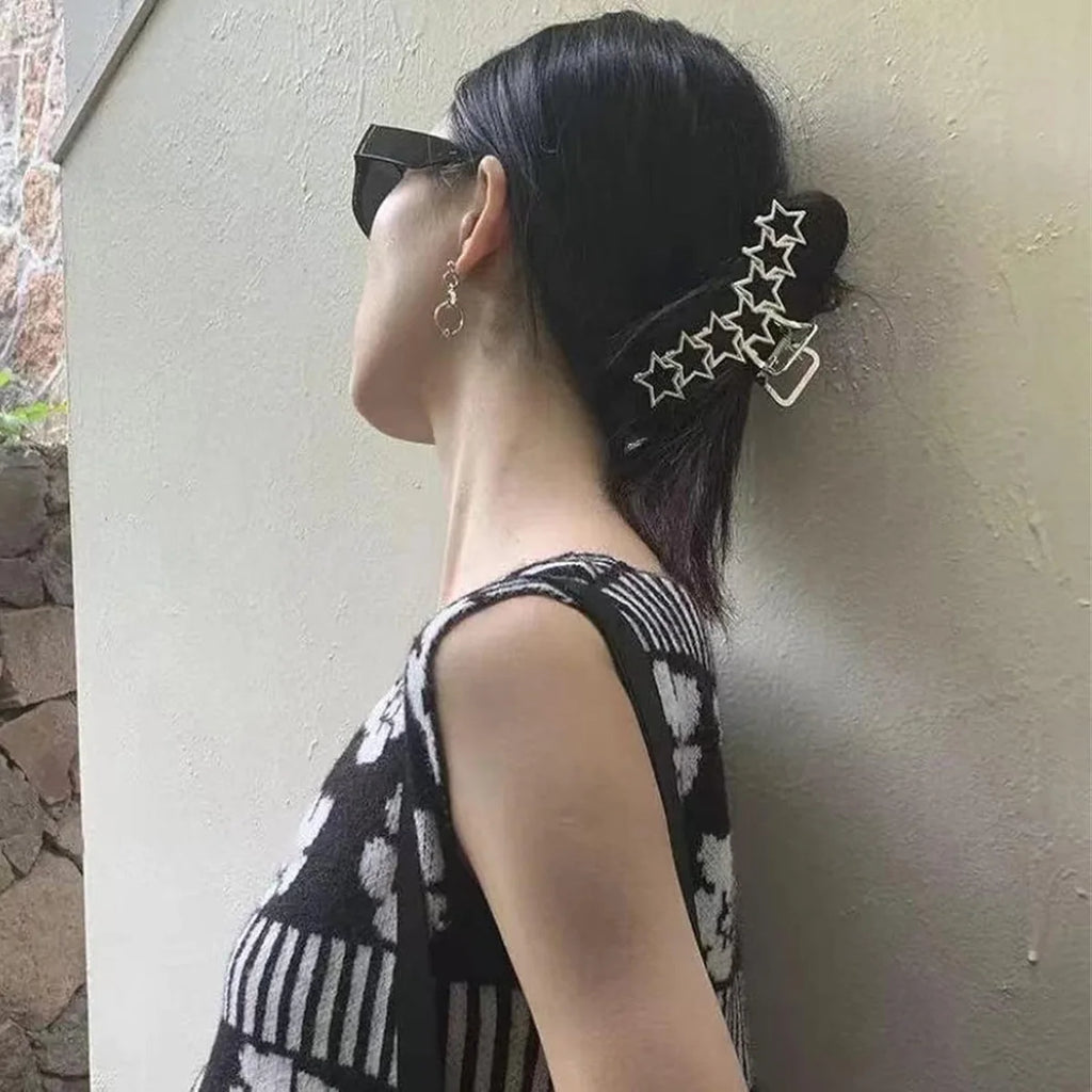 1pc Metal star silver large hair clip with simple design and high-end cmaw clip at the back of the head hair up  perfect for holidays work etc hearts love