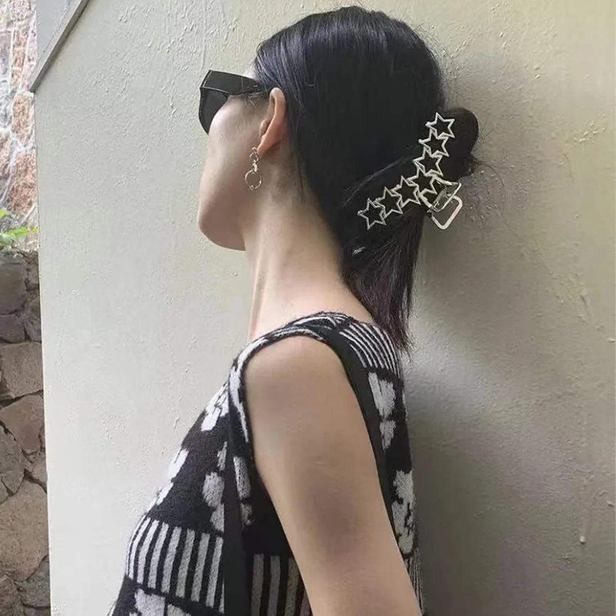 1pc Metal star silver large hair clip with simple design and high-end cmaw clip at the back of the head hair up  perfect for holidays work etc hearts love