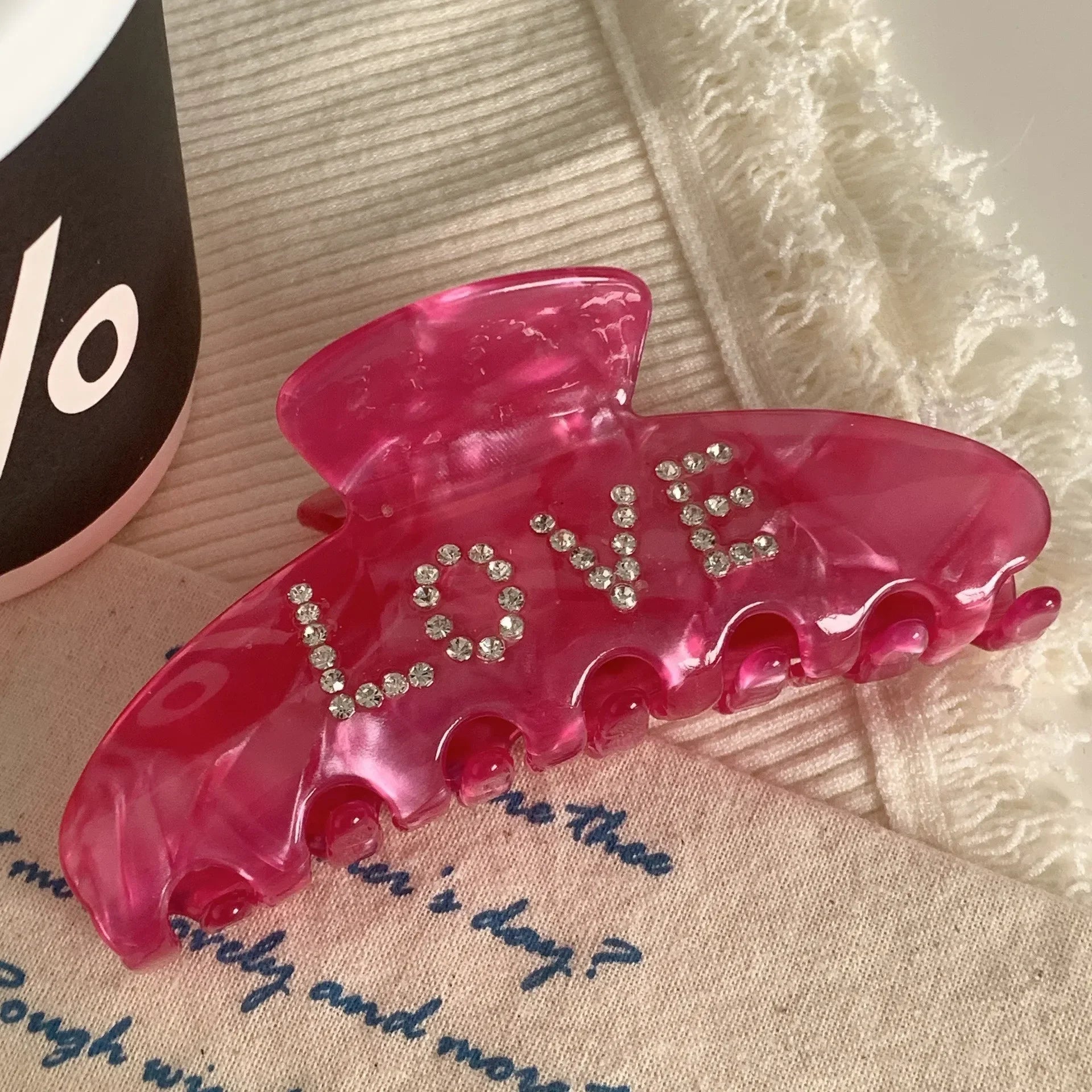 Diamond Heart Pink Hair  Claw  Clip