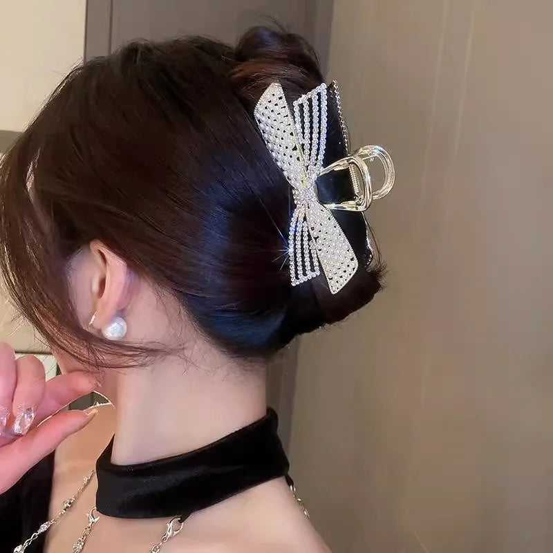Women's Hair Claw Clip  Pearl Rhinestone Bow Shiny Metal For Girls ladies very pretty