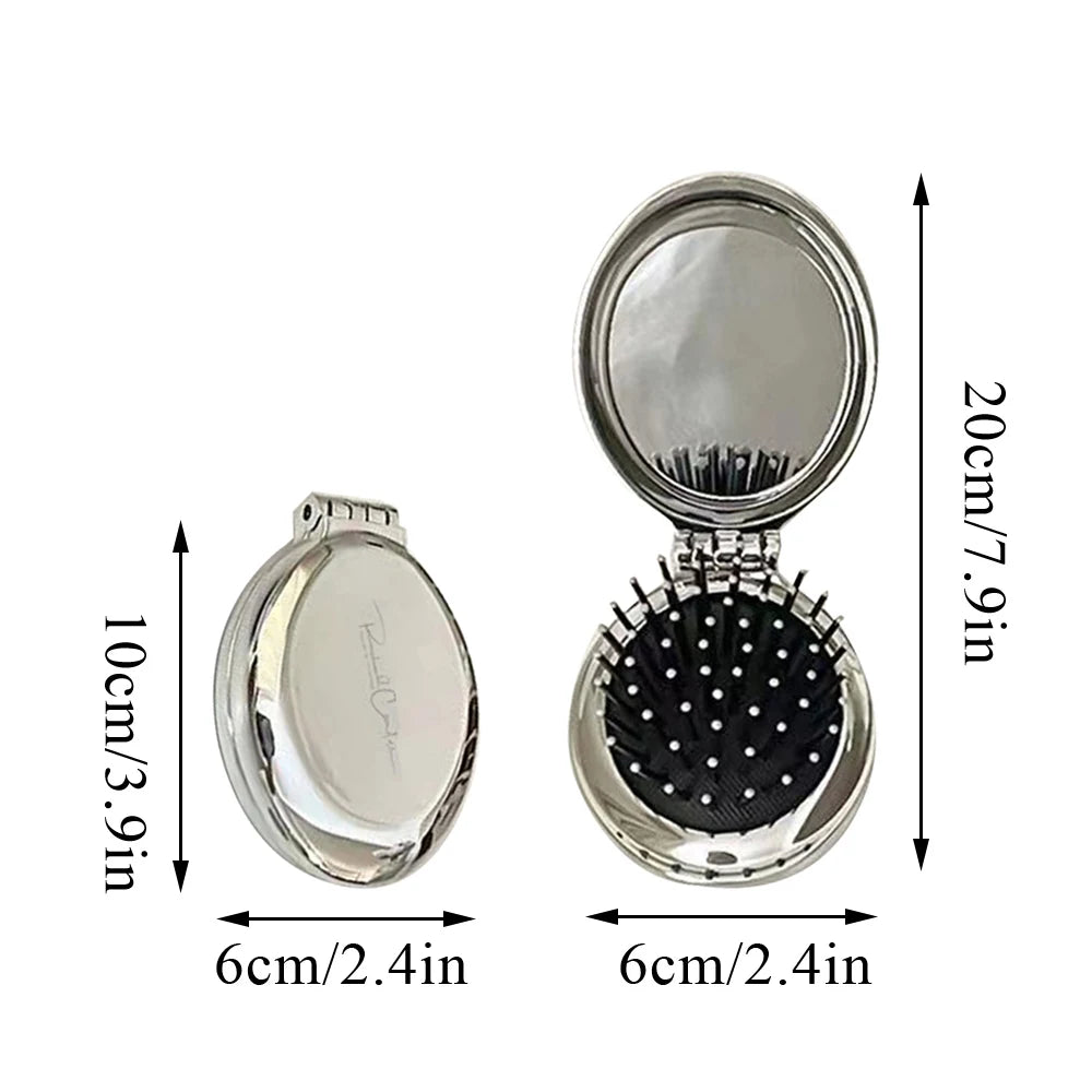 Folding hair brush compact mirror